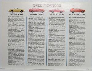 1972 Fiat 124 and 128 Models Spec Sheet