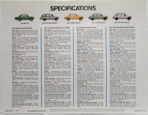 1972 Fiat 124 and 128 Models Spec Sheet