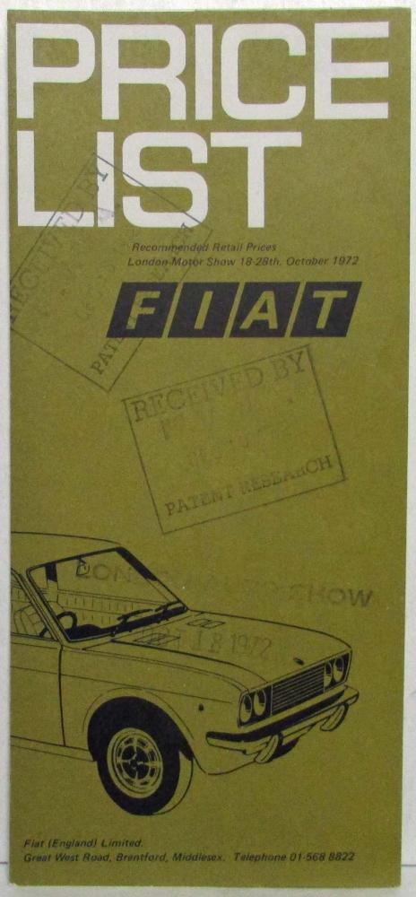 1972-1973 Fiat Price List Folder for British Market