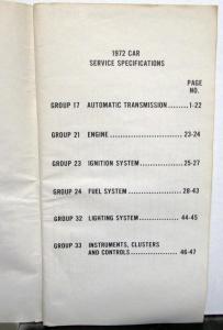 1972 Ford Mercury Service Specs Pass Car Thunderbird Mustang Torino Lincoln