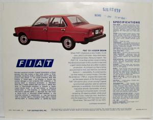 1975 Fiat 131 4 Door Sedan Spec Sheet