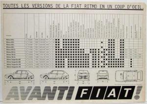 1975 Fiat Ritmo Targa Oro Sales Folder Poster w At a Glance Sheet - French Text