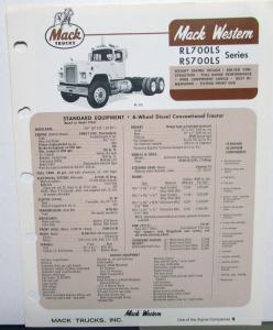 1973 Mack Trucks Model RL700LS RS700LS Series Stand Specifications Brochure Orig