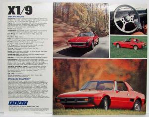 1976 Fiat X/19 Sports Car Spec Sheet