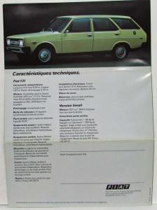 1974-1977 Fiat 131 Sales Folder Mailer - French Text