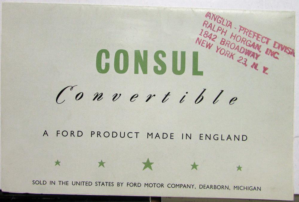 1953 Ford Consul Convertible English Sales Brochure Poster Original