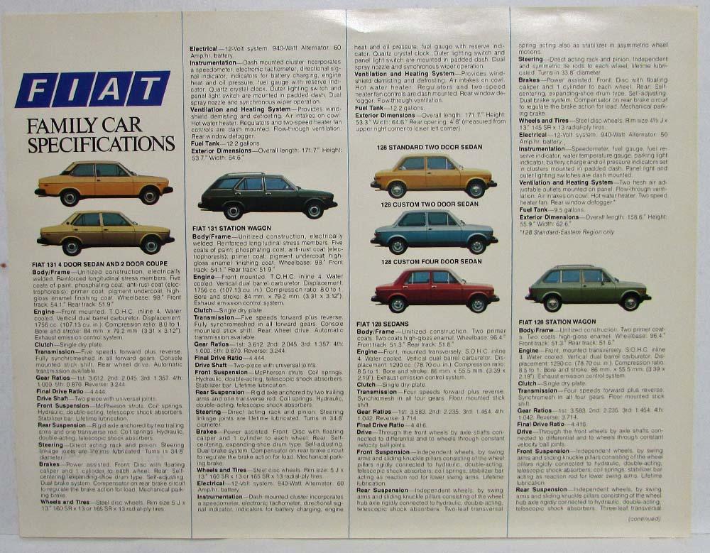 1977 Fiat Full Line Spec Sheet - Family Cars and Sports Cars