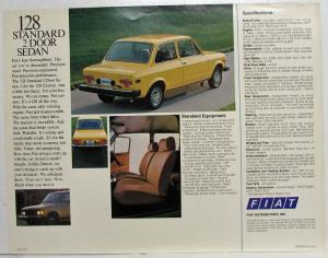 1977 Fiat 128 Standard 2 Door Sedan Spec Sheet