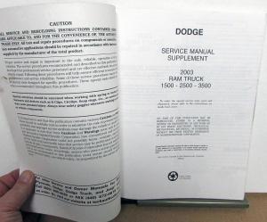 2003 Dodge Ram Truck Dealer Service Manual Supplement 47RE Auto Transmission