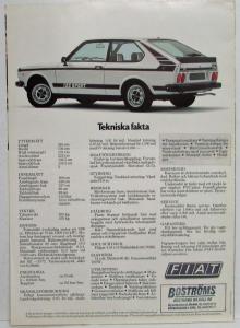 1978 Fiat 128 Sport Sales Folder Brochure - Swedish Text