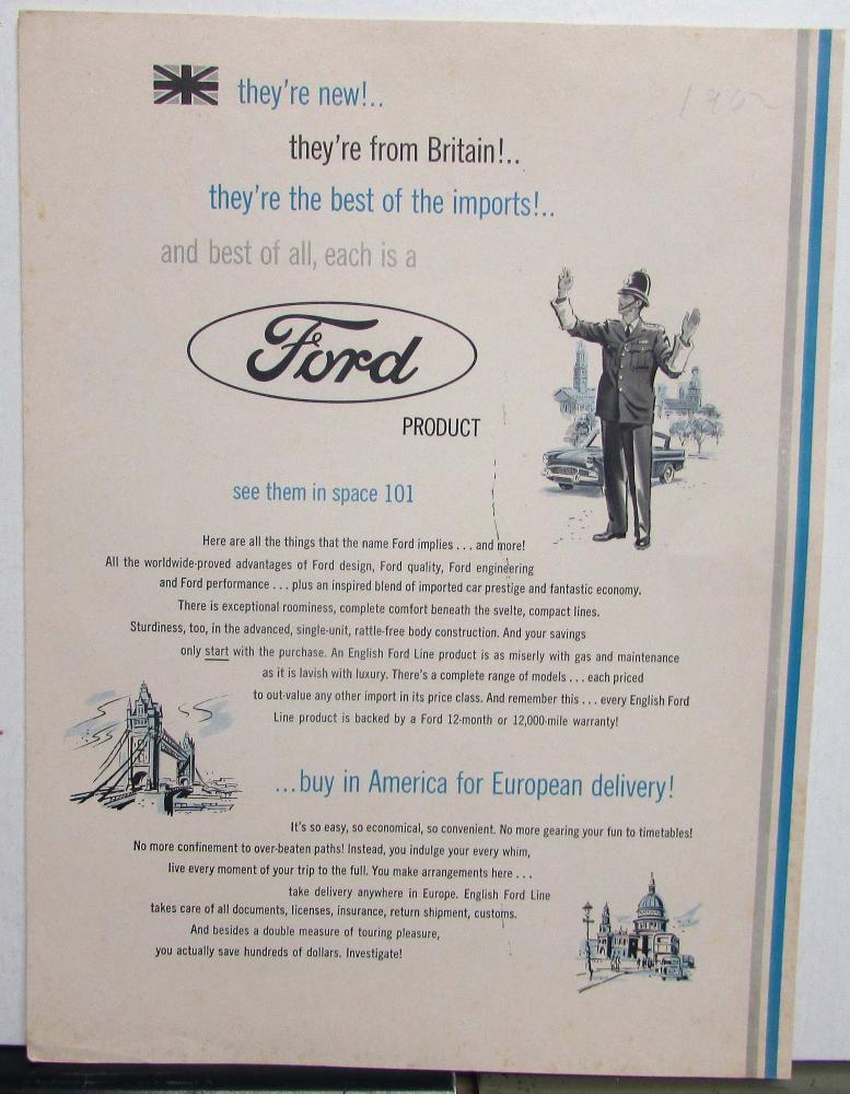1962 Ford English Dealership Sales Borchure Original