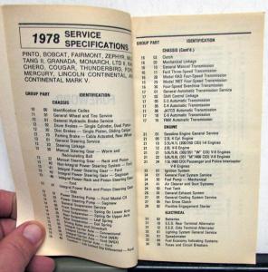 1978 Ford Car Service Specs Mustang II Thunderbird Cougar Ranchero Lincoln Merc