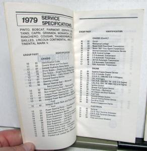 1979 Ford Car Service Specs Mustang Thunderbird Cougar Ranchero Lincoln Merc