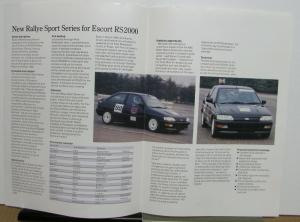 1992 Ford Escort RS 2000 New Rallye Sport Series English Sales Brochure Orignal