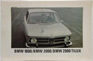 1969 BMW 1800 2000 2000 Tilux Sales Folder Brochure - French Text