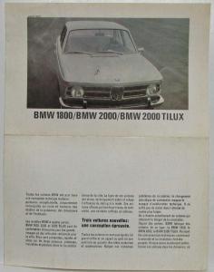 1969 BMW 1800 2000 2000 Tilux Sales Folder Brochure - French Text