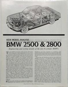 1969 BMW 2500 2800 Road and Track May Reprint Road Test Article Folder