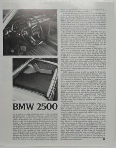 1969 BMW 2500 2800 Road and Track May Reprint Road Test Article Folder