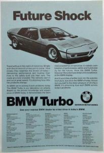 1971-1974 BMW Future Shock Auto Show Sales Sheet Features BMW Turbo