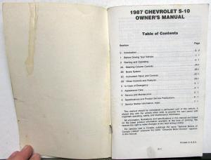 1987 Chevrolet Truck S10 Pickup Owners Manual