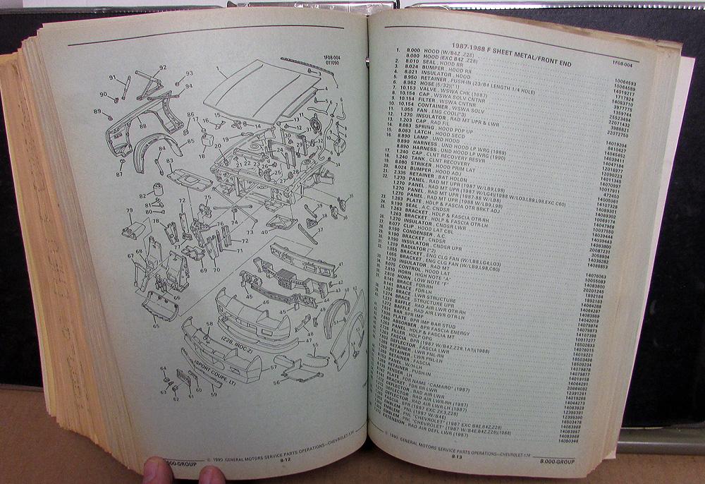 1982 1991 Chevrolet Camaro Dealer Parts Book Catalog F Series