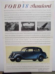 1938 Ford V8 Standard German Text Sales Brochure Poster Oringinal