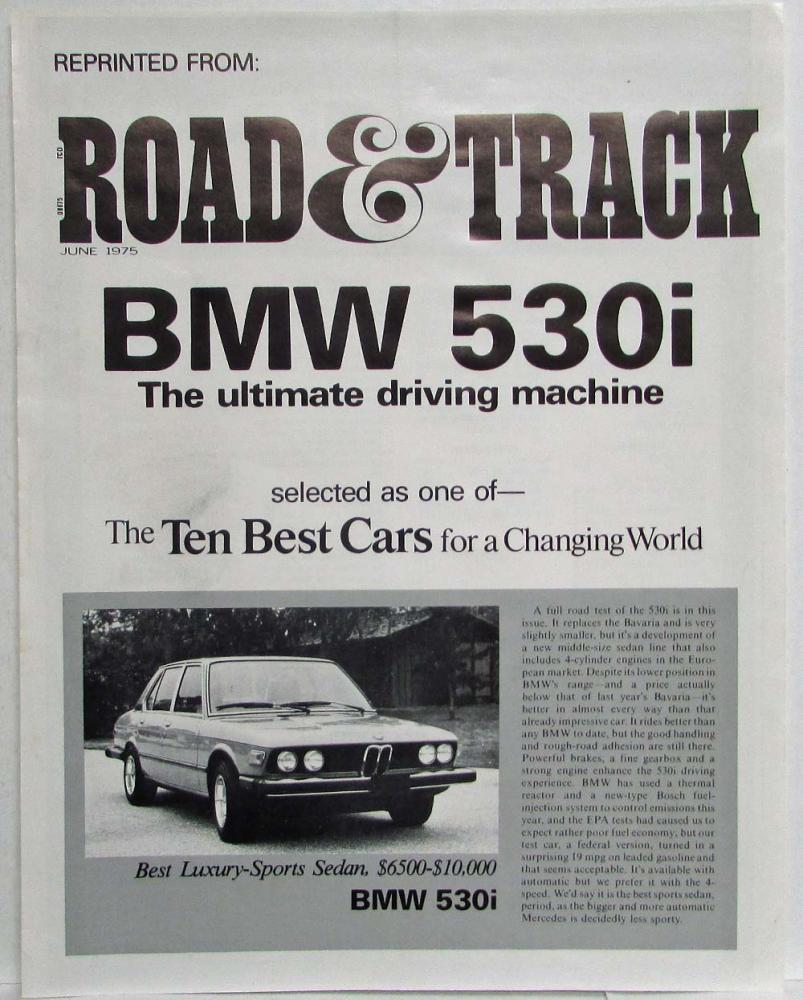 1975 BMW 530i Road and Track Reprint Article