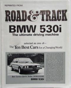 1975 BMW 530i Road and Track Reprint Article