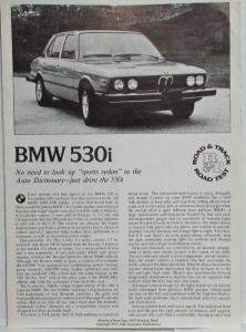 1975-1976 BMW 530i Road and Track June Reprint Article