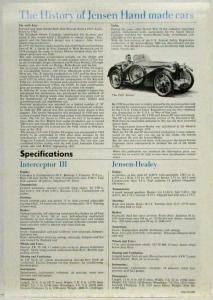1974 Jensen Interceptor III and Jensen-Healey Sales Spec Sheet