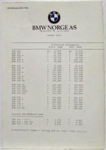 1979 BMW 728 730 733i Prestige Sales Brochure with Price Sheet - Danish Text