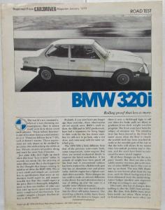 1979 BMW 320i Car and Driver January Reprint Road Test Article