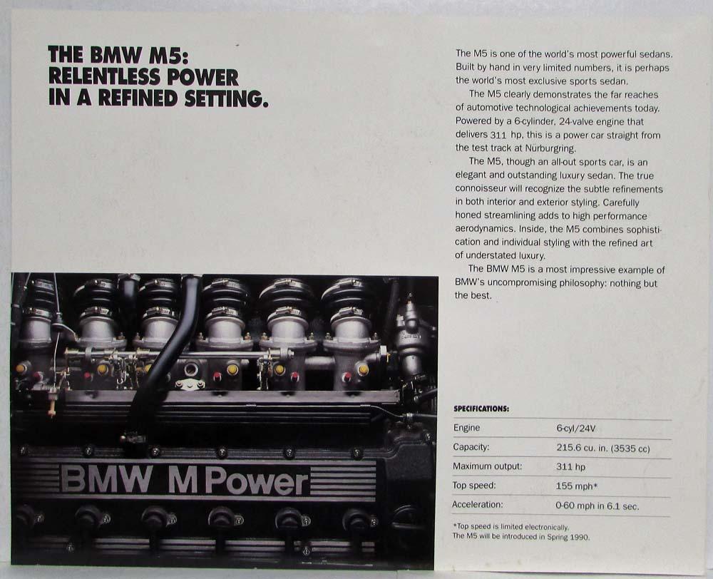 1990 bmw m5 spec sheet