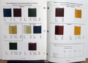 1975 Chrysler Plymouth Dodge Dealer Upholstery Patterns Parts Book Insert