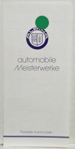 1987 BMW Alpina Auto Masterpieces Sales Folder Poster & Price List - German Text