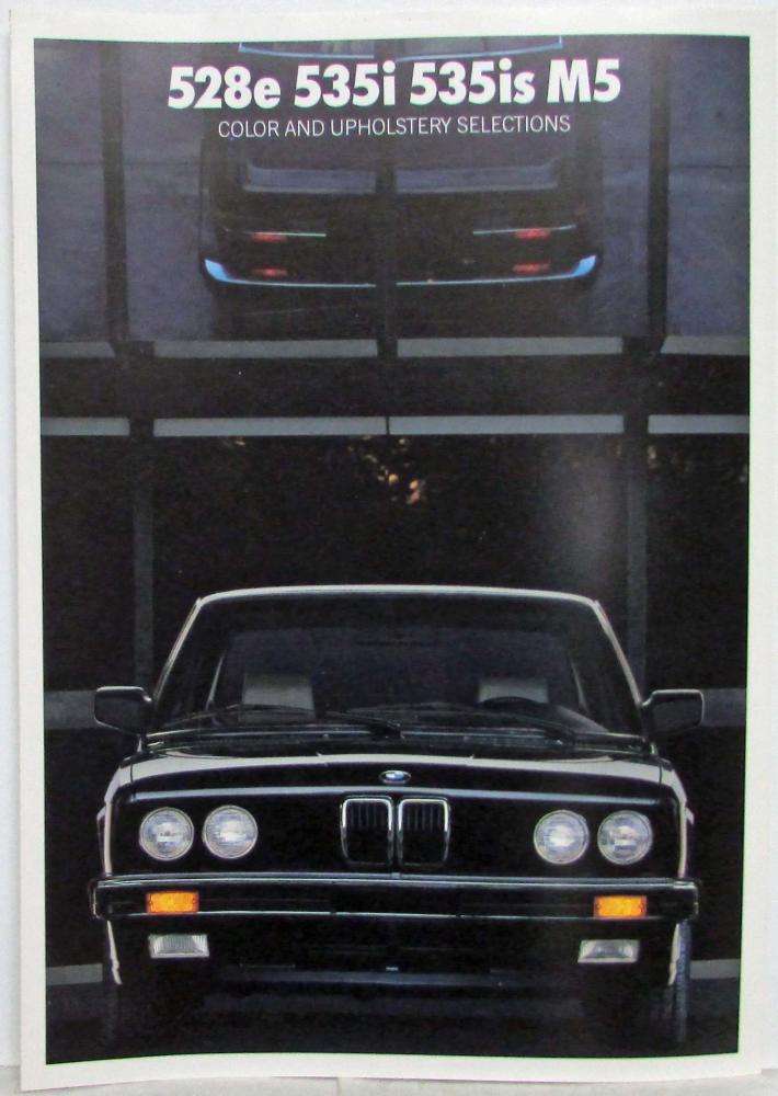 1987 BMW 528e 535i 535is M5 Color and Upholstery Selections Folder