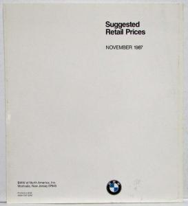 1988 BMW Suggested Retail Prices Sales Folder