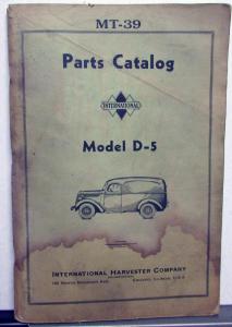 1938 International Trucks Model D 5 Panel Delivery Pickup Parts Book IHC MT 39