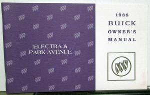 1988 Buick Electra & Park Avenue Owners Operators Manual Original