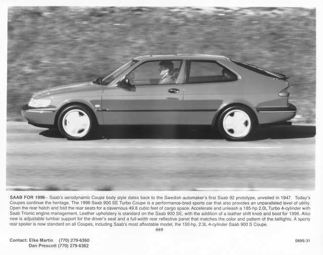 1996 Saab 900 SE Turbo Coupe Press Photo 0060