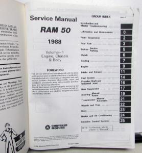 1988 Dodge Ram 50 Truck Dealer Service Shop Repair Manual Pickup Volume 1 Only