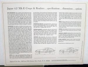 1962 4.2 XK-E Coupe and XKE Roadster Sales Brochure Spec Sheet Original