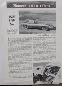 1961 Jaguar E Type Coupe The Autocar Reprint Road Tests Sales Brochure