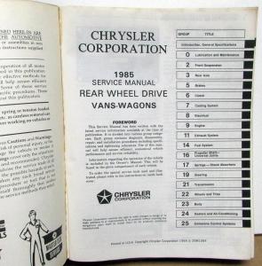 1985 Dodge Ram Van Wagon Dealer Service Shop Repair Manual Original
