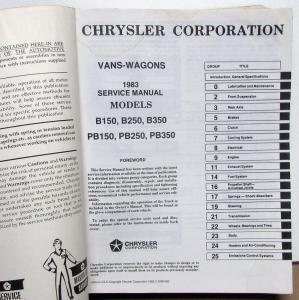 1983 Dodge Ram Van Wagon Voyager Dealer Service Shop Repair Manual B150-350