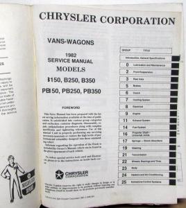1982 Dodge Ram Van Wagon Voyager Dealer Service Shop Repair Manual B150-350