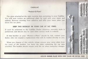 1965 Cadillac Owners Protection Plan Calais DeVille Fleetwood Eldorado