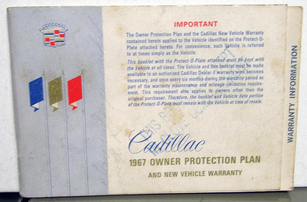 1967 Cadillac Owners Protection Plan DeVille Eldorado 60 75 W/Protect-O-Plate