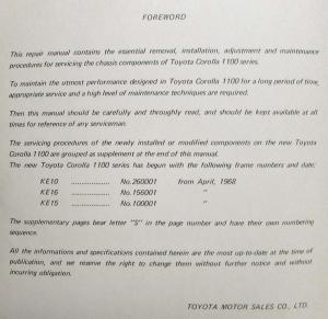 1968 1969 Toyota Corolla 1100 Chassis Group Service Shop Repair Manual