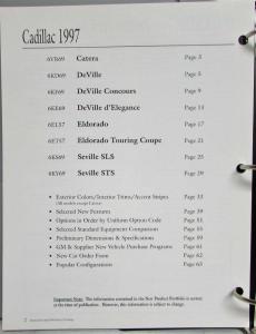 1997 Cadillac New Product Portfolio Ordering Guide Data Book